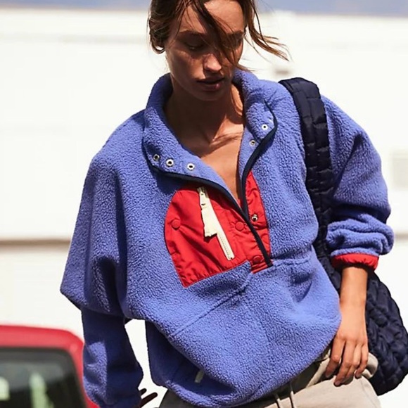 Free People Jackets & Blazers - Free People New Hit The Slopes Colorblock Fleece Jacket in Blue Retro Combo